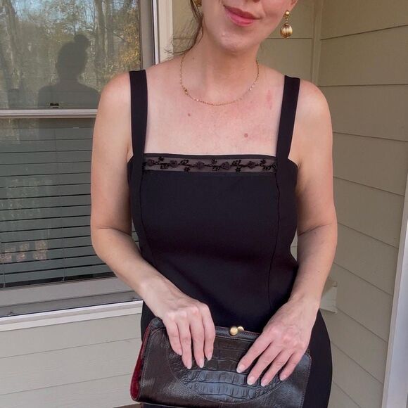 Vintage 1990s Y2K JR Nites Black Beaded Formal Prom Dress, Size 8 - Picture 8 of 16